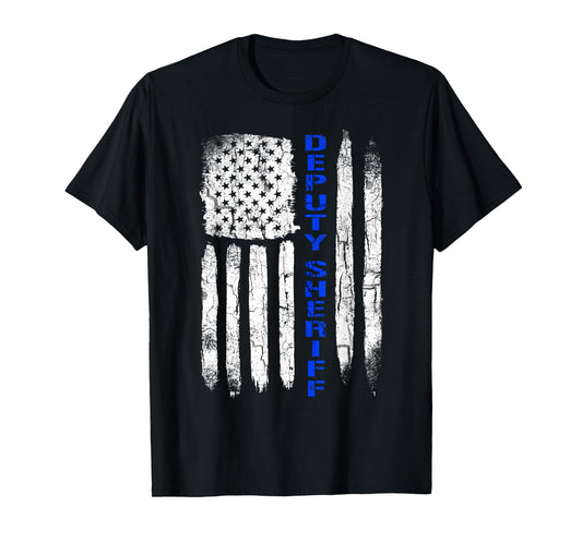 Deputy Sheriff Shirts for Men Thin Blue Line American Flag T-Shirt