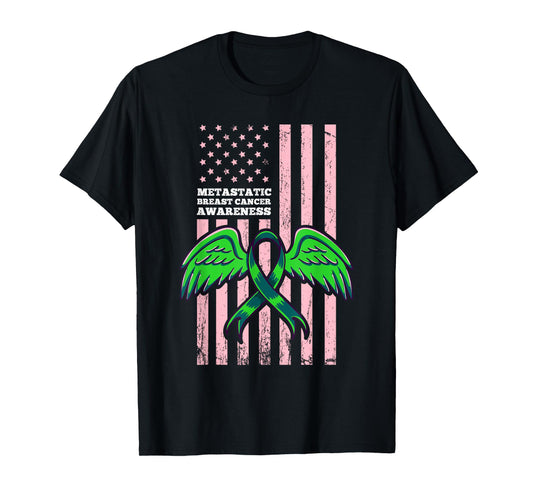 Metastatic Breast Cancer Awareness Ribbon Flag T-Shirt