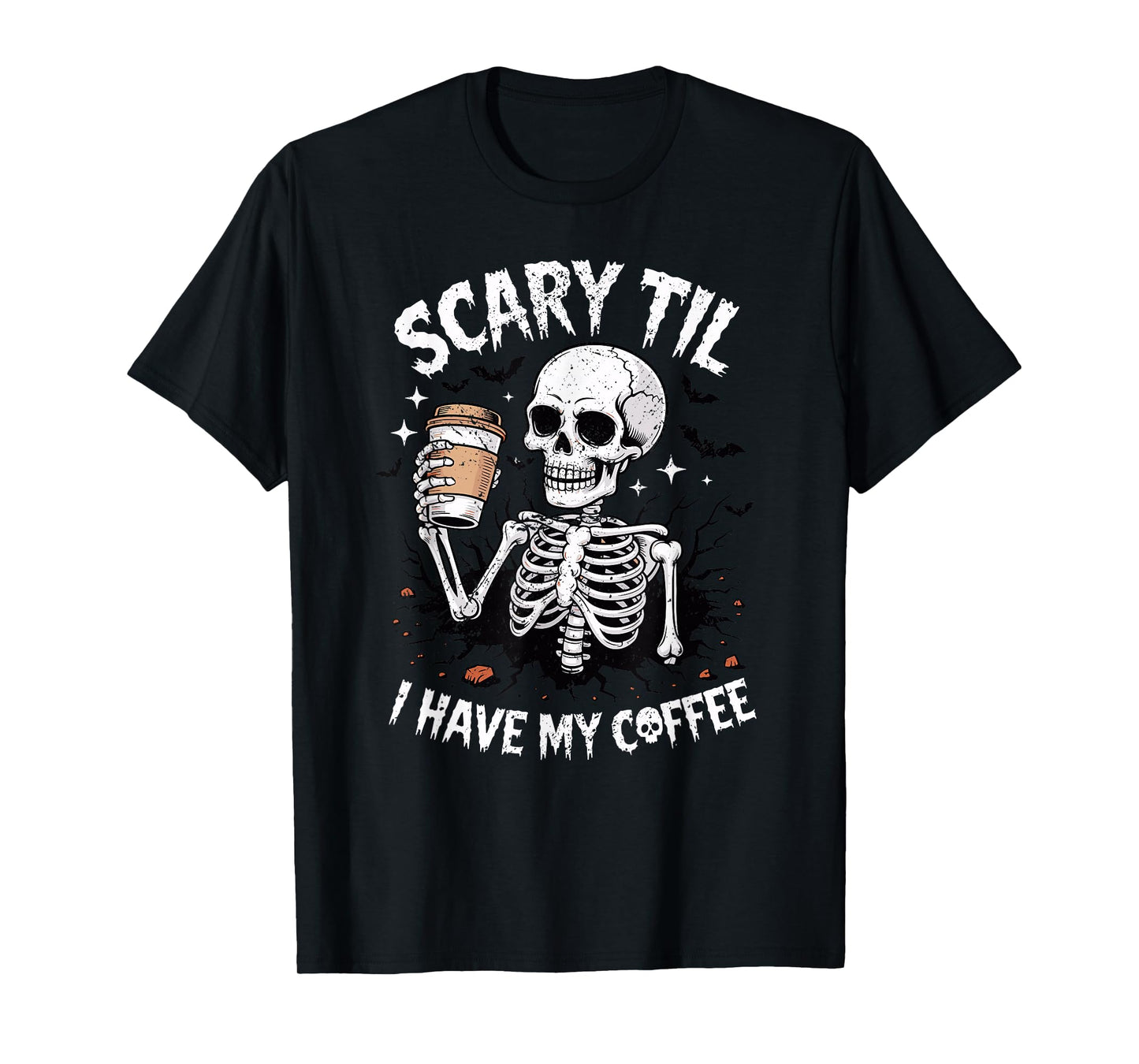 Scary til I Have My Coffee Skeleton Halloween T-Shirt
