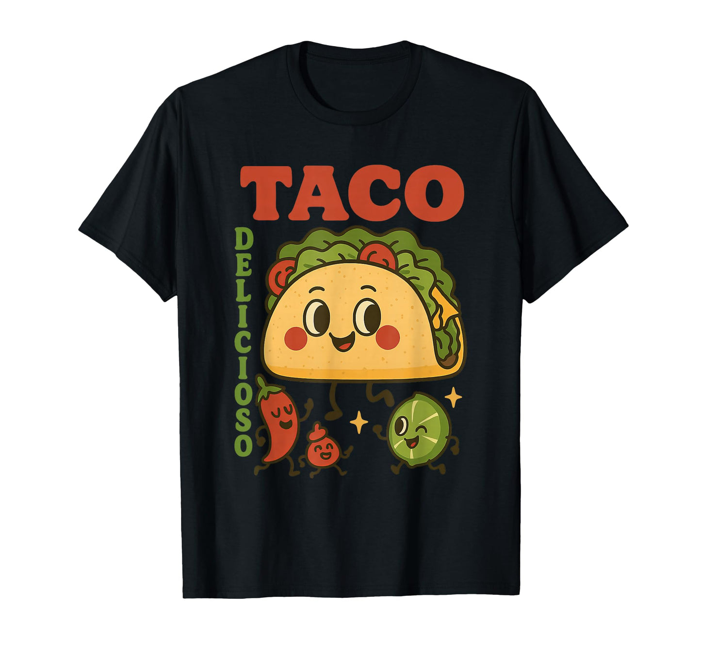 Cute Taco Delicioso Mexican Food Cartoon Funny Fiesta T-Shirt