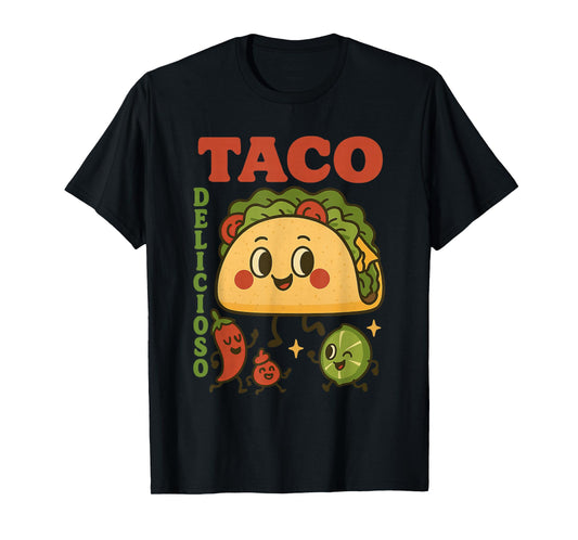 Cute Taco Delicioso Mexican Food Cartoon Funny Fiesta T-Shirt