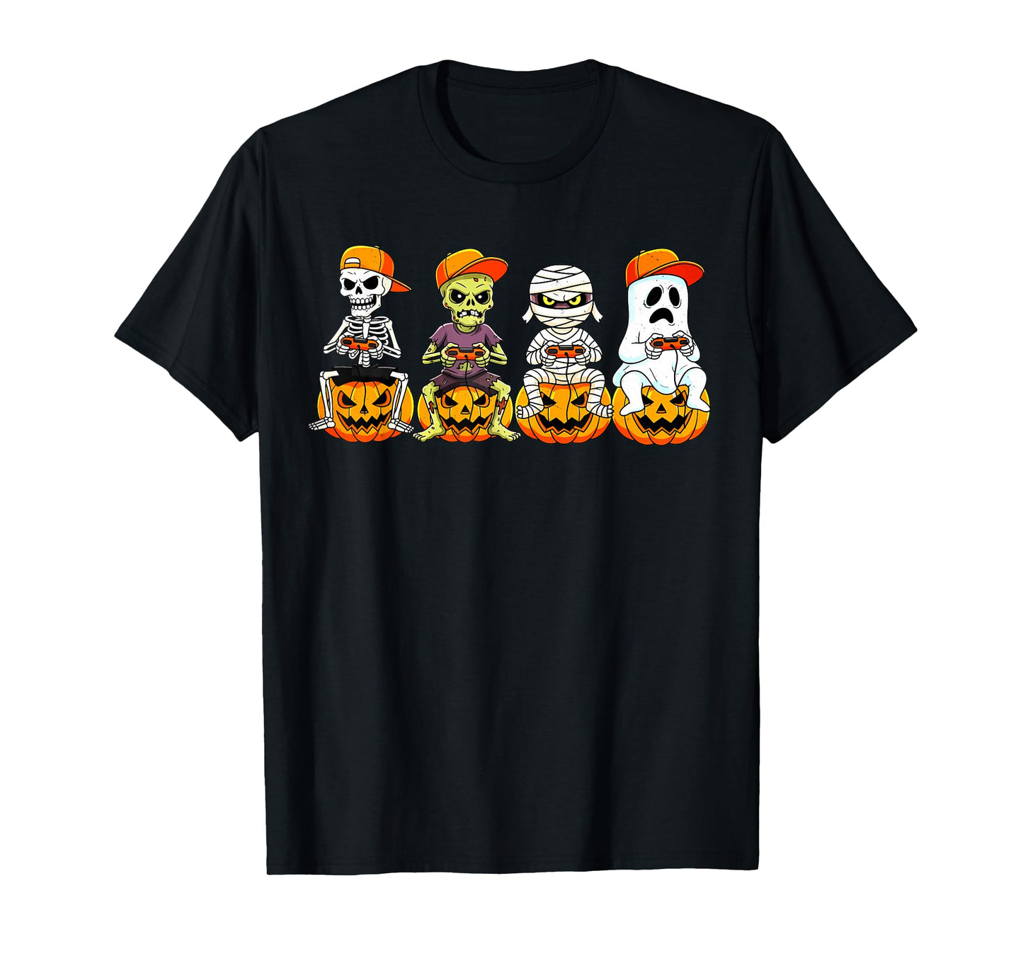 Halloween Gamer Squad Skeleton Zombie Ghost Gaming Boys Kids T-Shirt