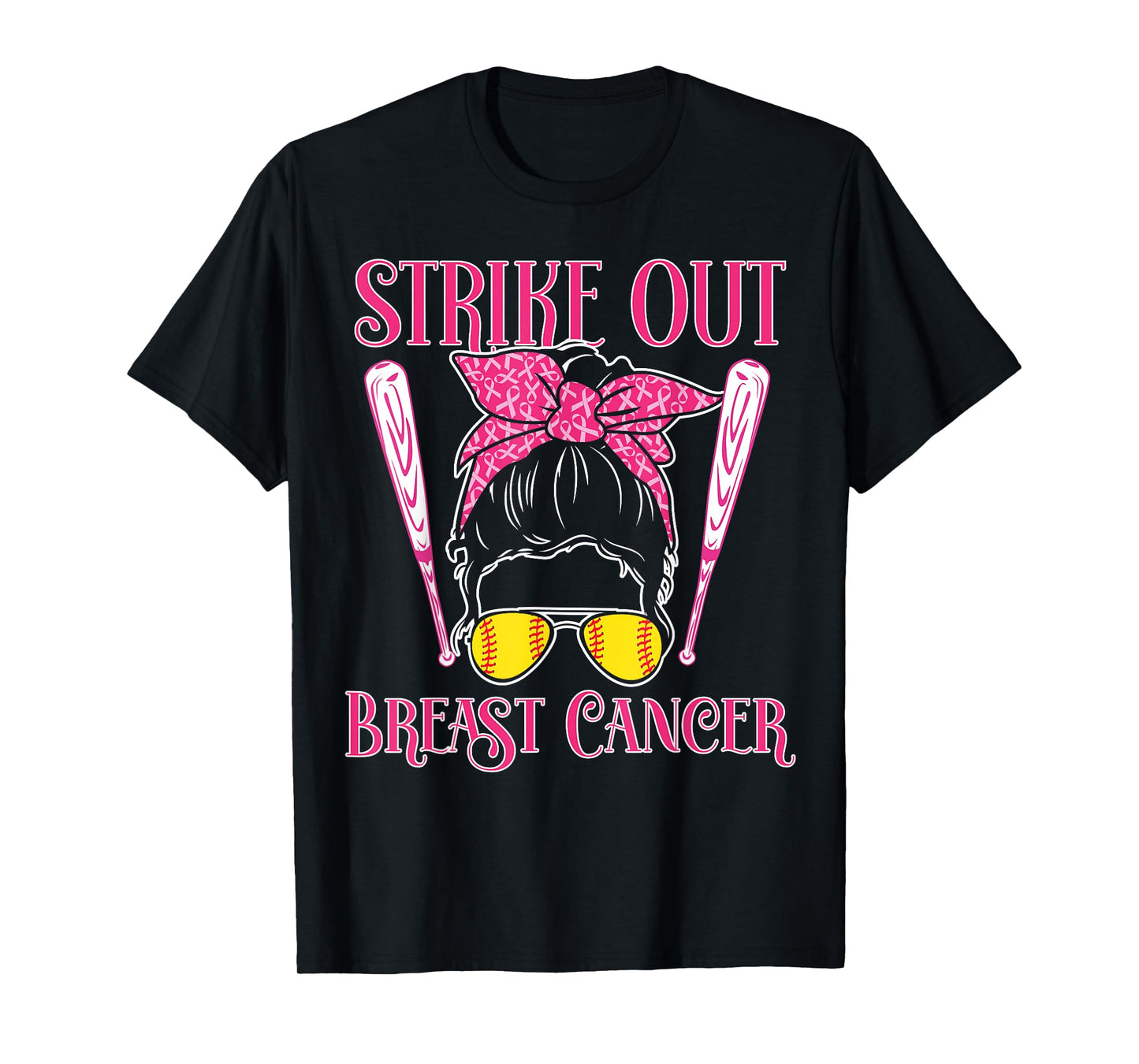 Breast Cancer Awareness - Softball Strike Out Pink Ribbon T-Shirt