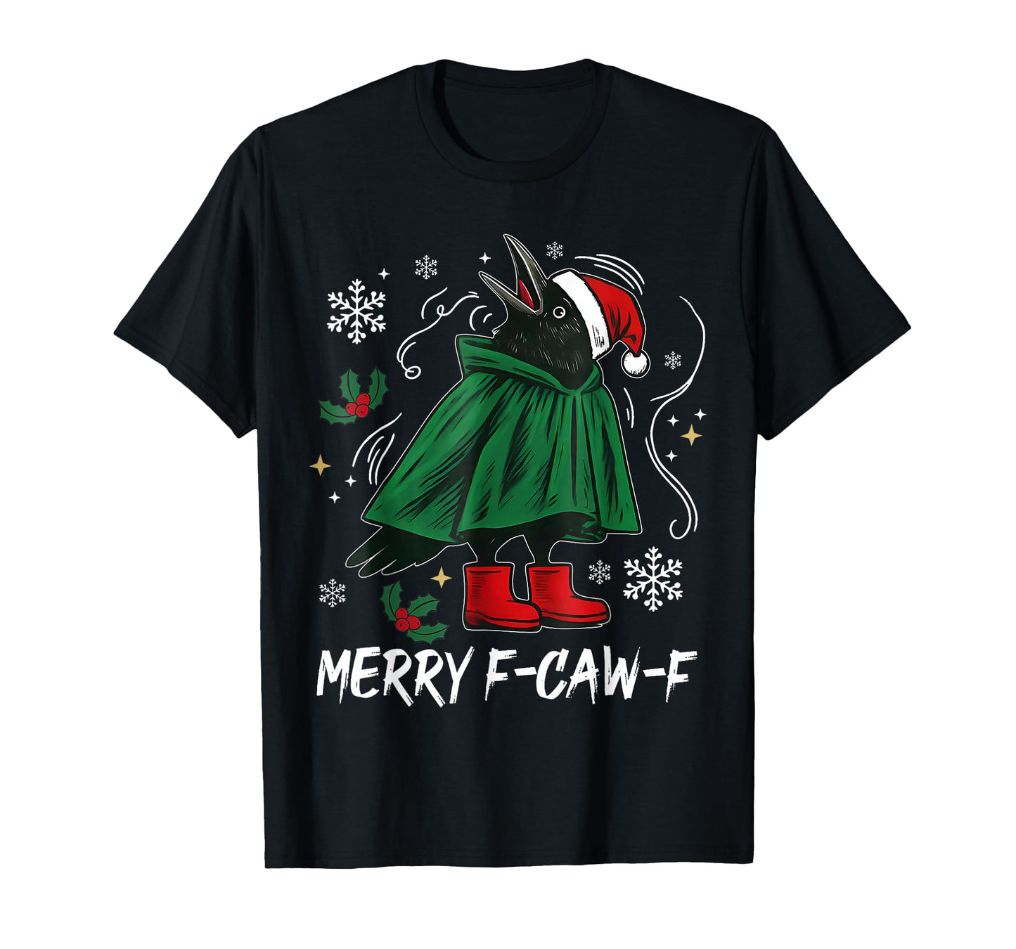 Merry F-Caw-F Funny F Caw F Crow Elf Xmas Christmas Pajamas T-Shirt