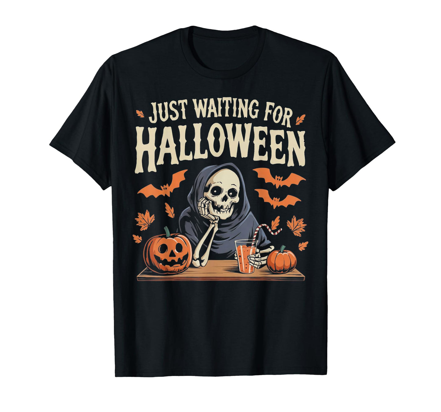 Just Waiting for Halloween Skeleton Fun Costume Party T-Shirt