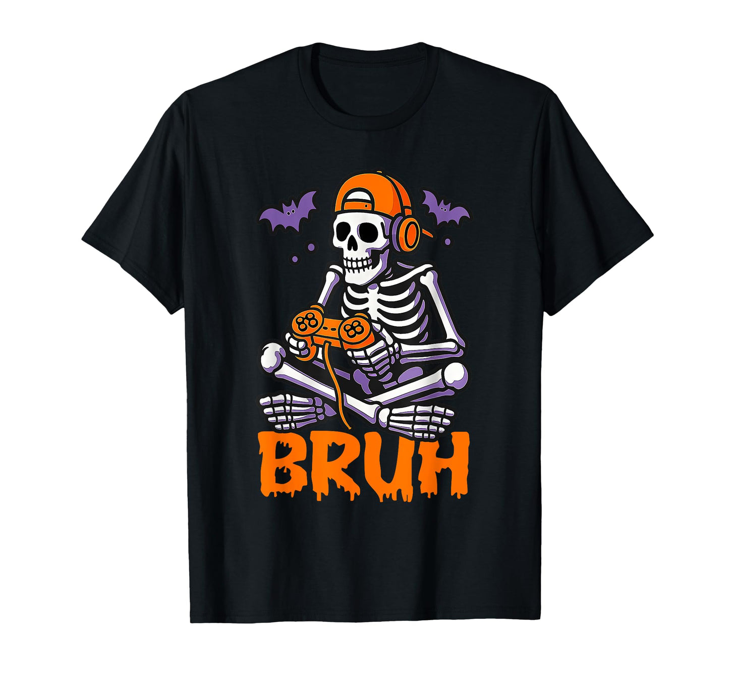 Bruh Halloween Gamer Men Boys Kids Skeleton Video Gaming T-Shirt