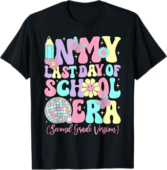 Groovy In My Last Day Of School Era Second Grade Graduation T-Shirt