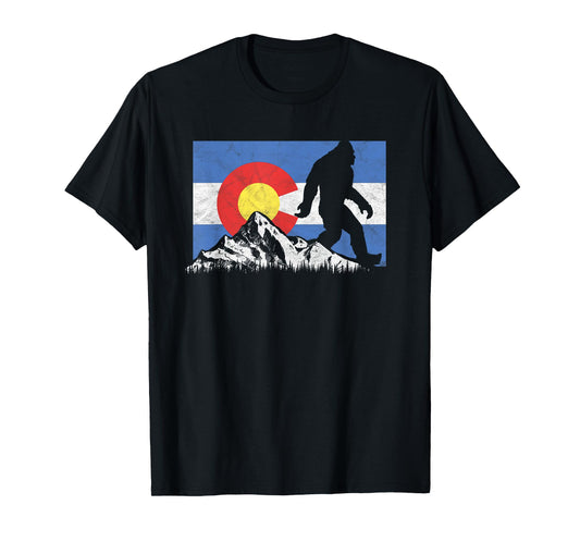 Bigfoot Rocky Mountains Colorado Flag Sasquatch T-Shirt