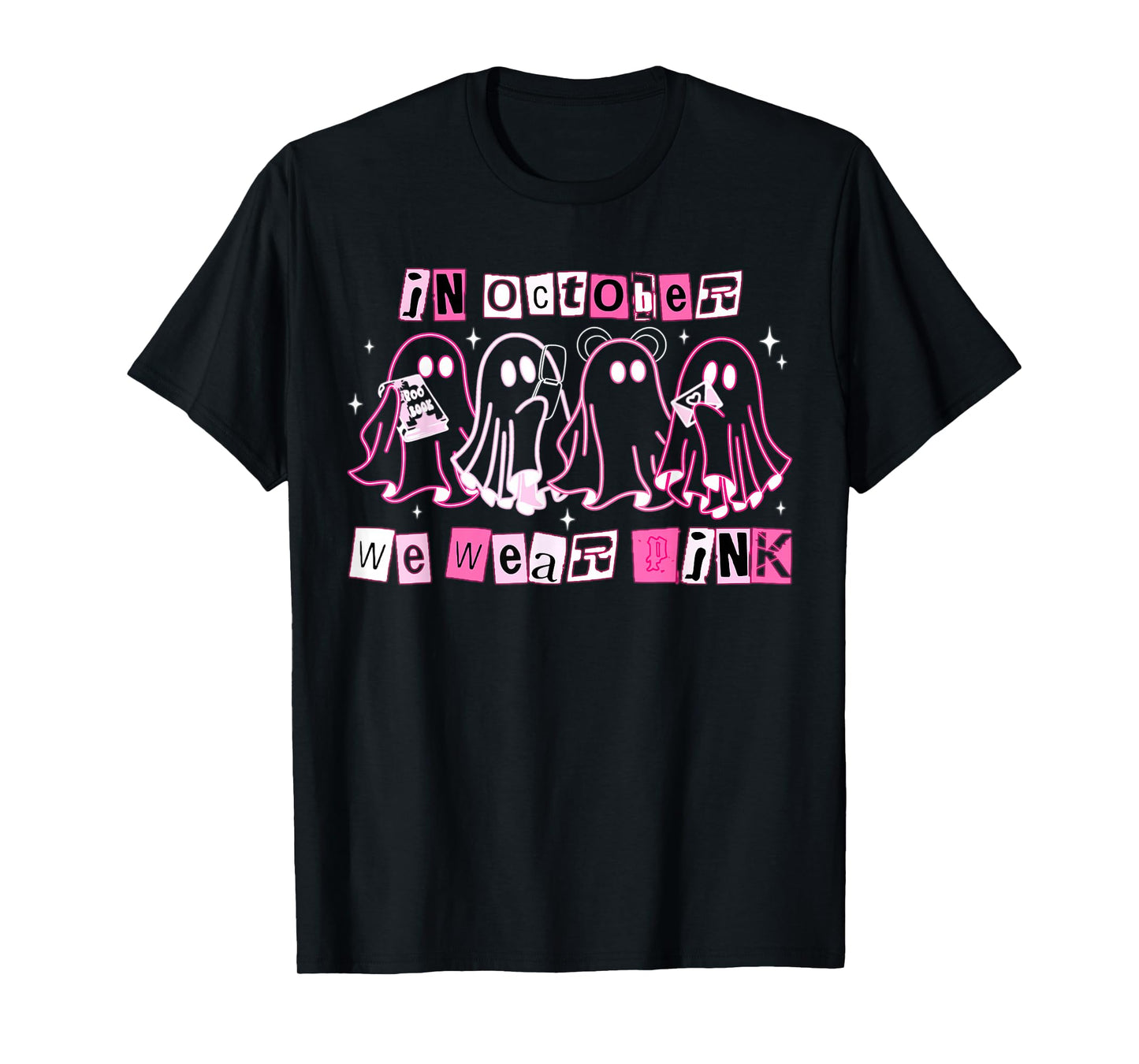 in October We Wear Pink Ghost Boo Halloween Breast Cancer T-Shirt