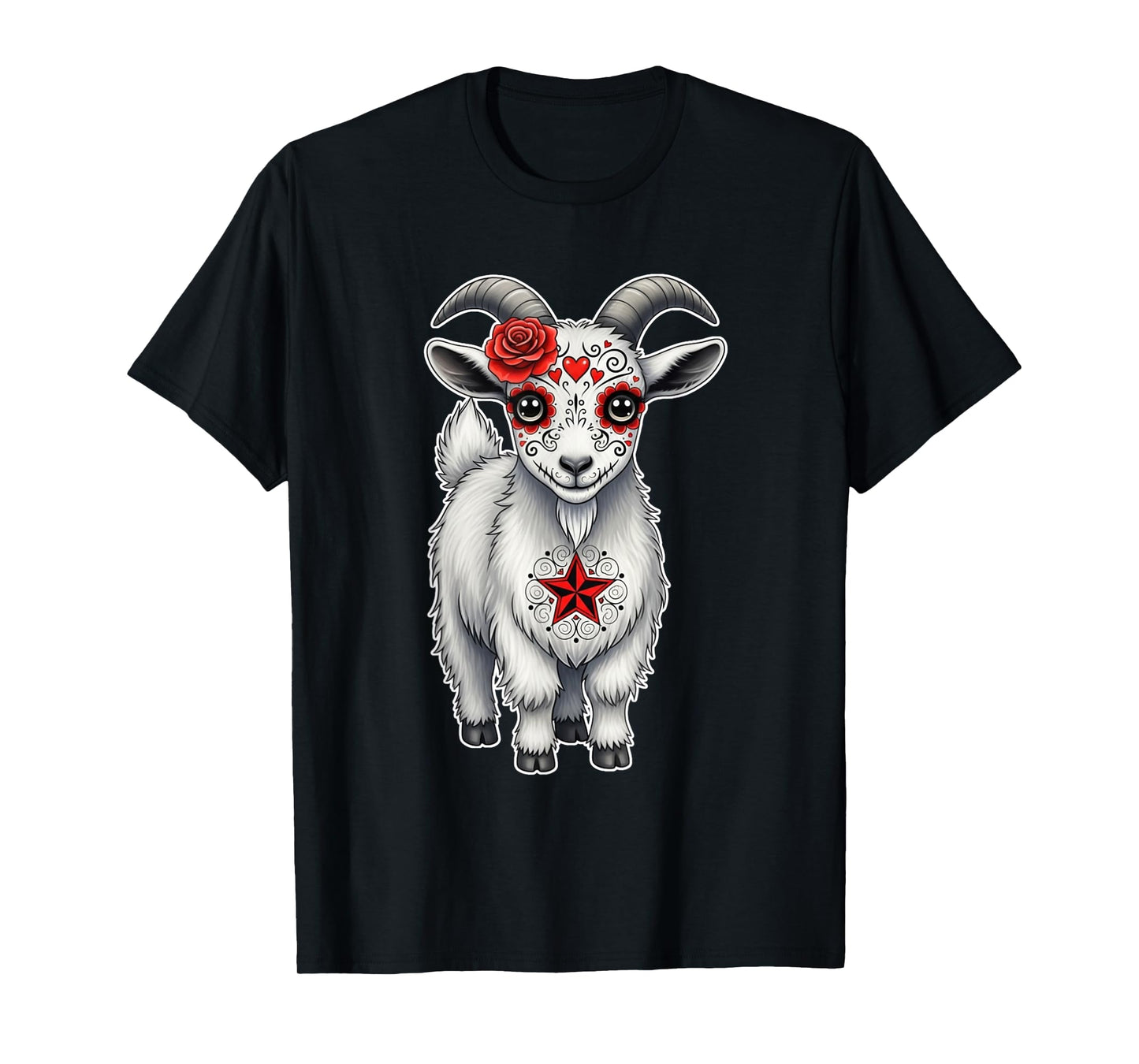 Sugar Skull Goat Halloween Graphic T-Shirt
