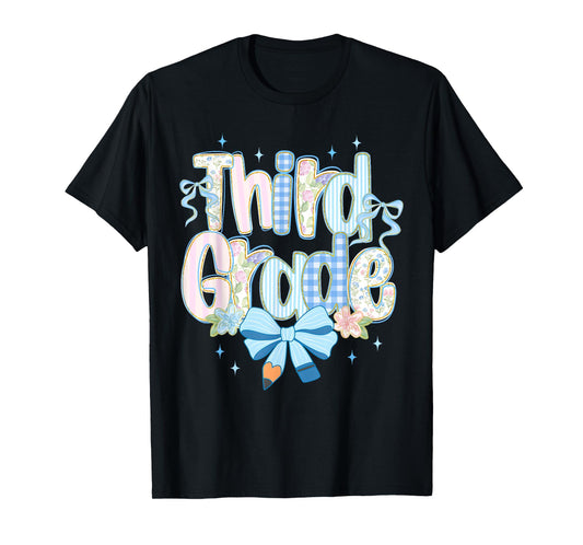 Cute Floral Preppy Third Grade Back To School Teacher Girl T-Shirt