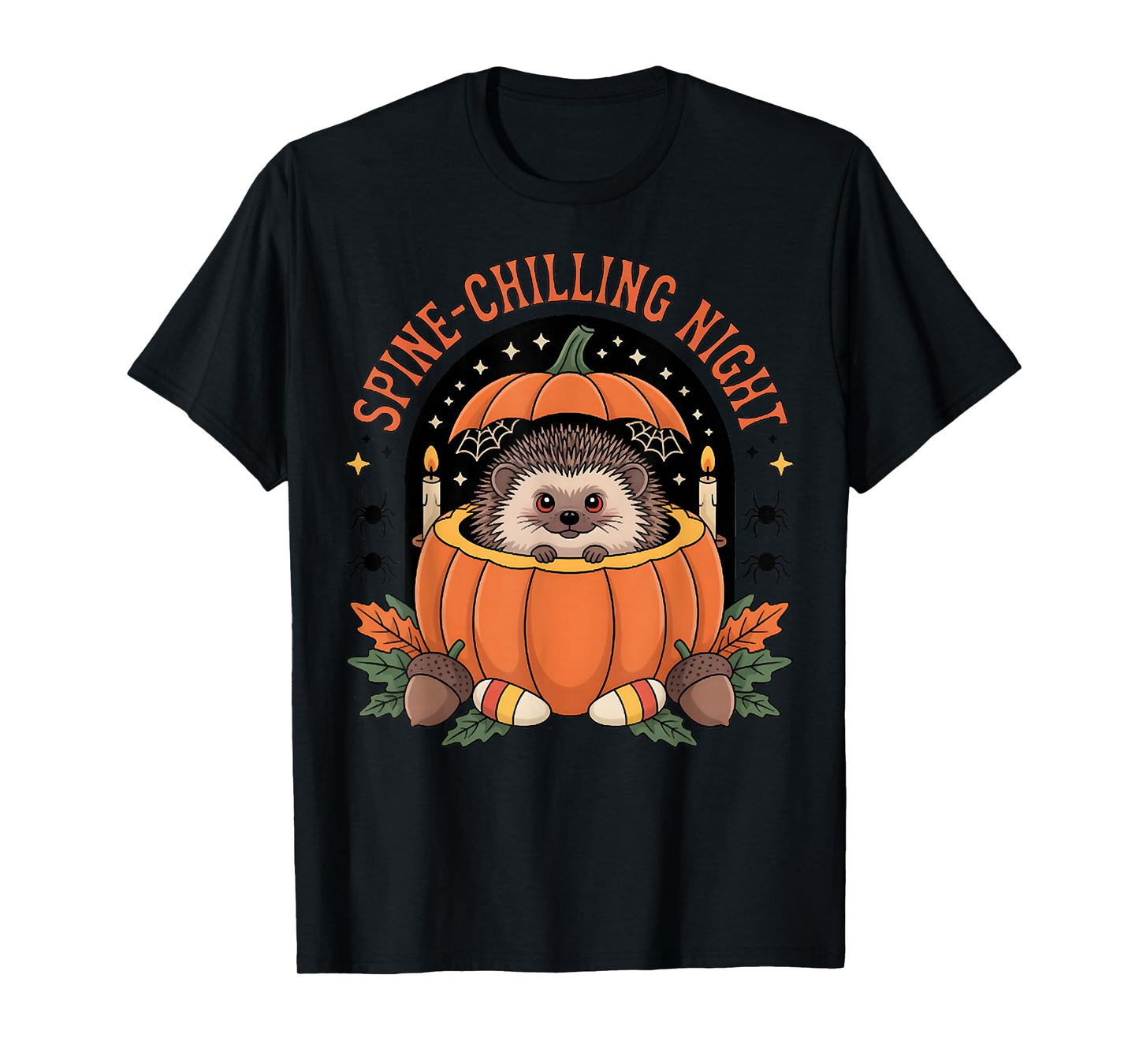 Spine-Chilling Night Cute Pumpkin Hedgehog Halloween Outfit T-Shirt