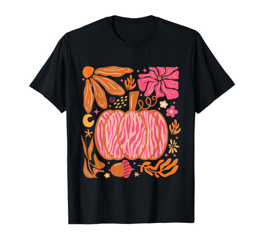 Leopard Pink Pumpkin Boho Floral Fall, Autumn Vibes T-Shirt