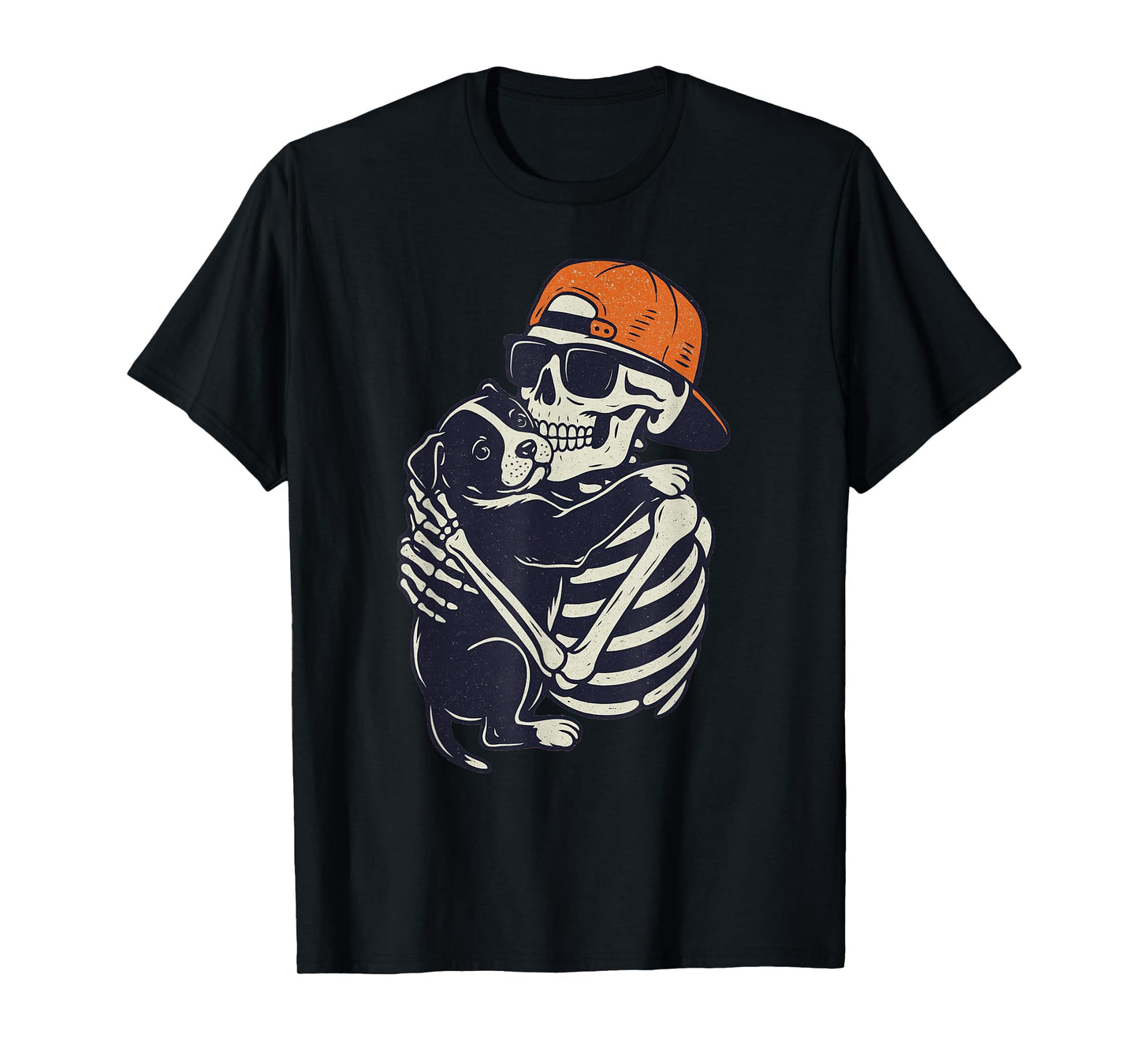 Skeleton Hugging Pitbull Halloween Dog Funny Spooky Costume T-Shirt