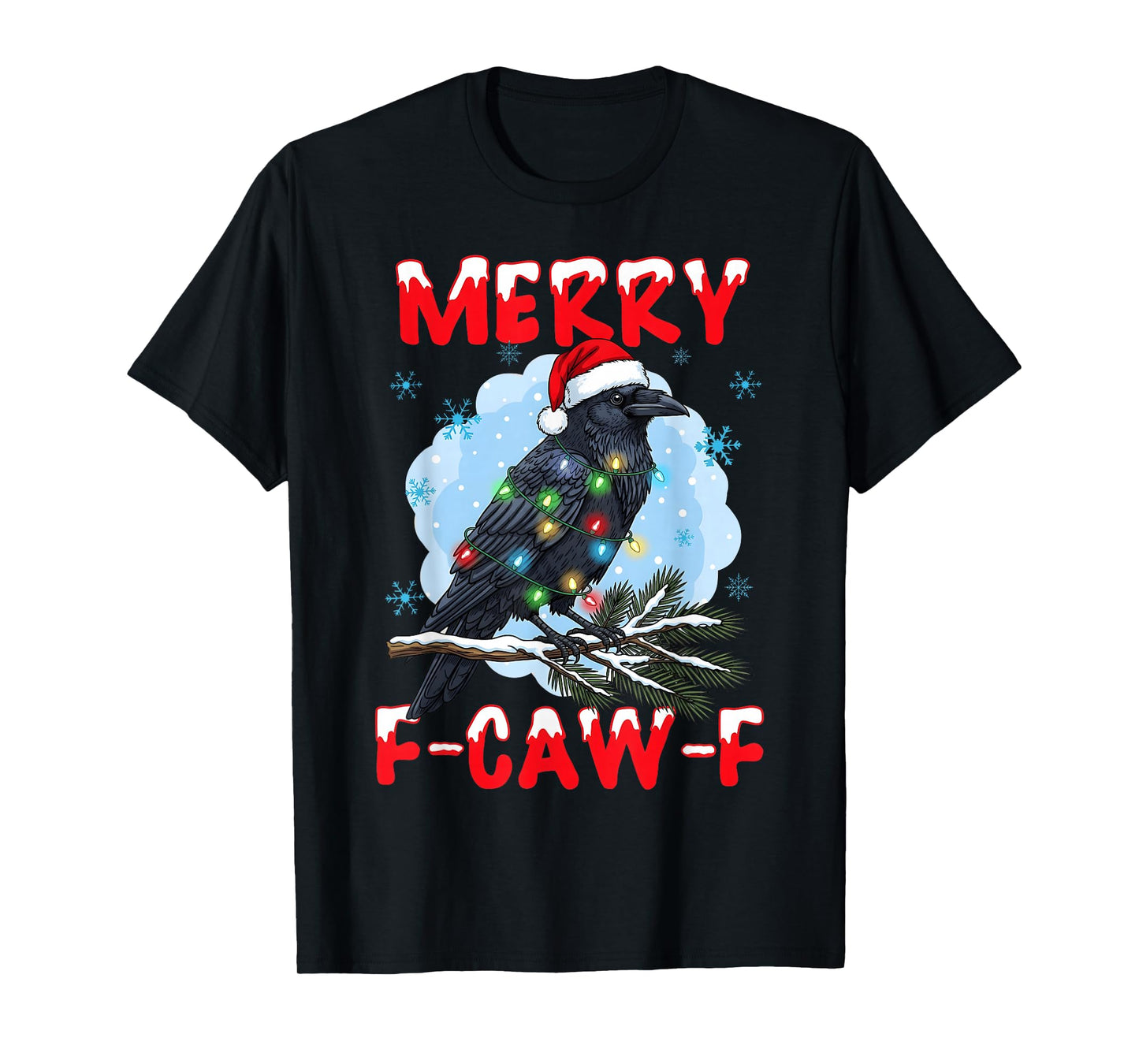Merry F-Caw-F Crow Christmas Snowflake Xmas Lights Pajama T-Shirt