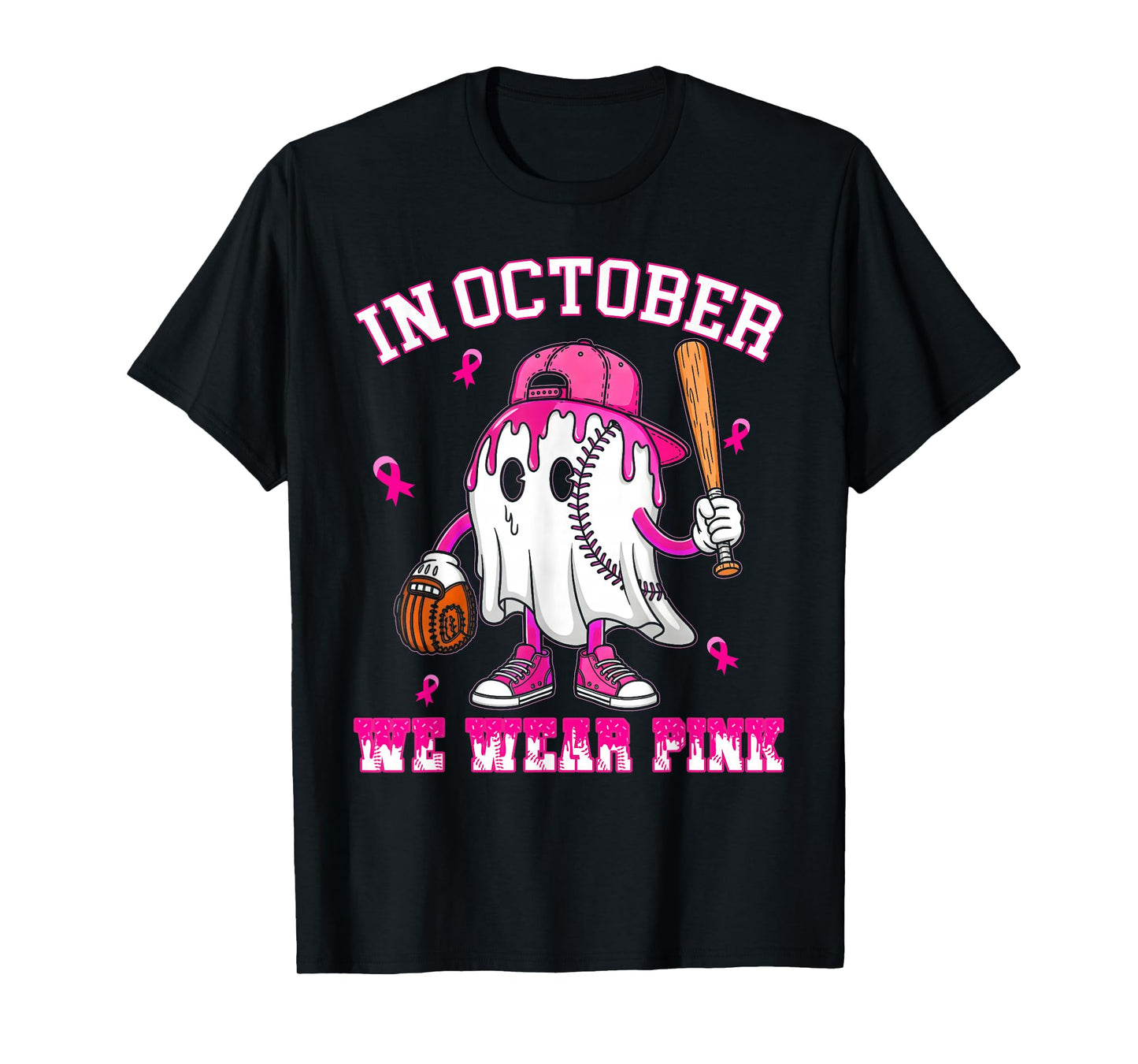 in October We Wear Pink Baseball Breast Cancer Women Girls T-Shirt