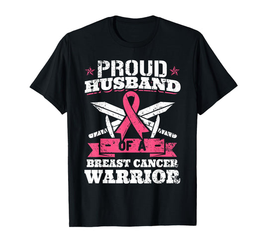 Proud Husband Of Breast Cancer Warrior Pink Awareness Ribbon T-Shirt