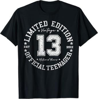 Retro One Of a Kind Shirts For Men Women 2025 Official Teenager 13 Year Old Gifts Vintage 13th Birthday T-Shirt - Unisex-Kids 13-year-olds Black Short Sleeve Crew Neck T-Shirt - Small