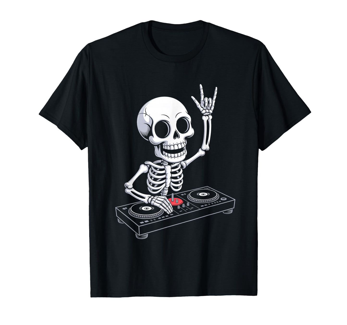 Skeleton DJ on Turntables EDM Synthesizer Rave Music Ghost T-Shirt