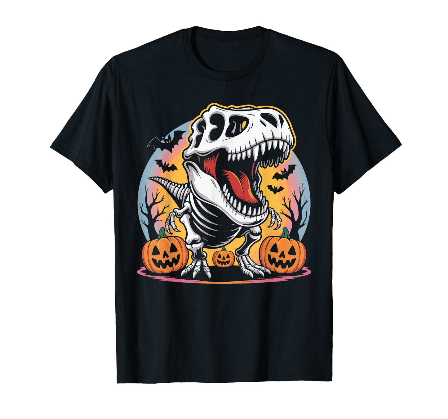 Spooky T Rex Dinosaur Skeleton Pumpkin Haunted Halloween T-Shirt