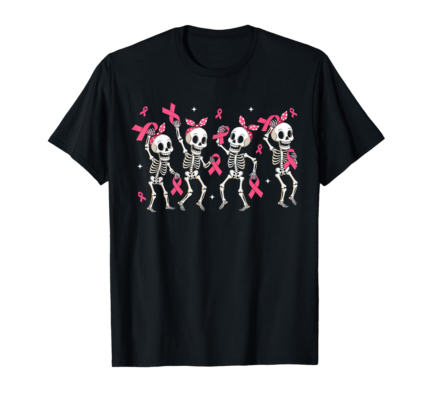 Pink Ribbon Skeleton Halloween Breast Cancer Awareness T-Shirt