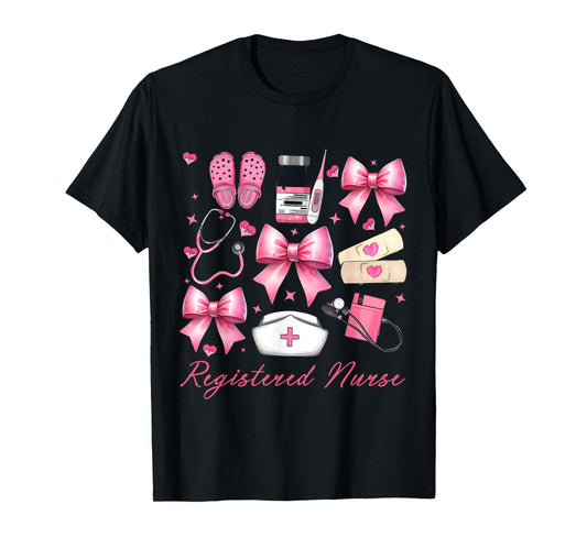 Cute Pink Coquette Bow Girly Registered Nurse T-Shirt