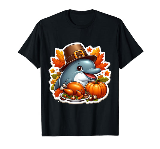 Thanksgiving Dolphin Lover Fall Autumn Cottagecore Cute T-Shirt