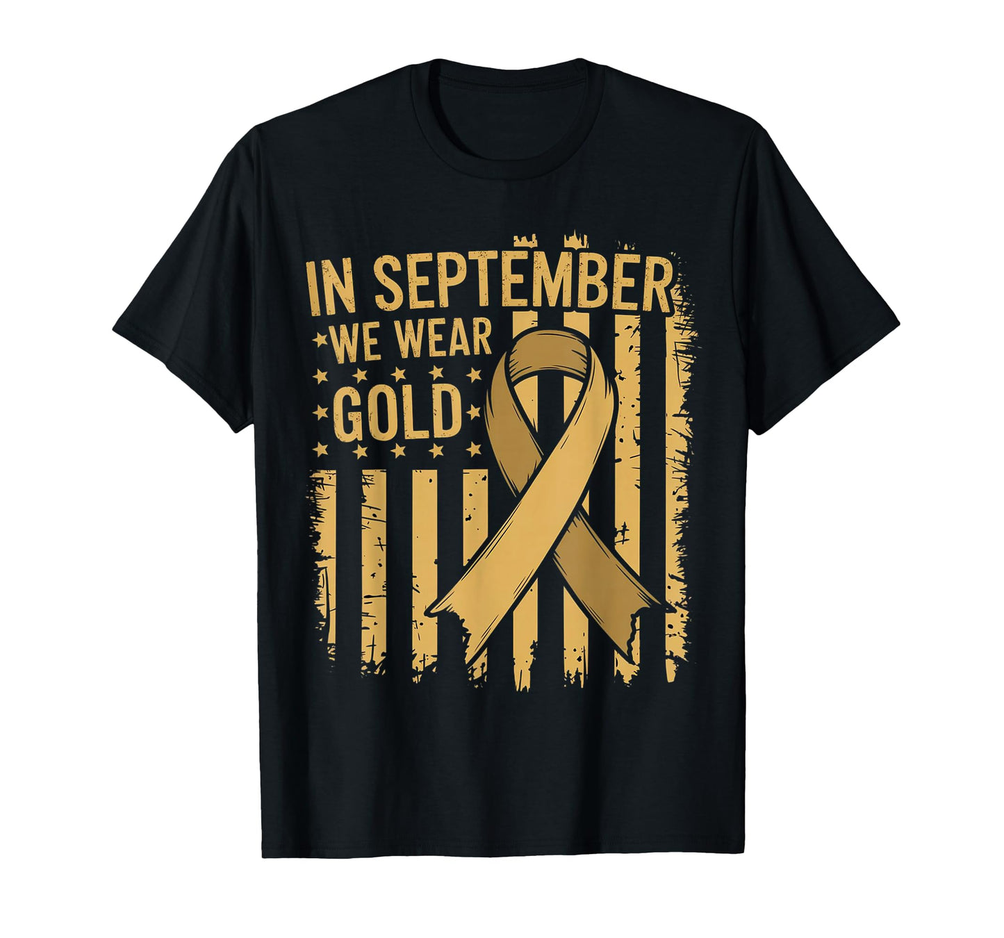 In September We Wear Gold Childhood Cancer Awareness US Flag T-Shirt
