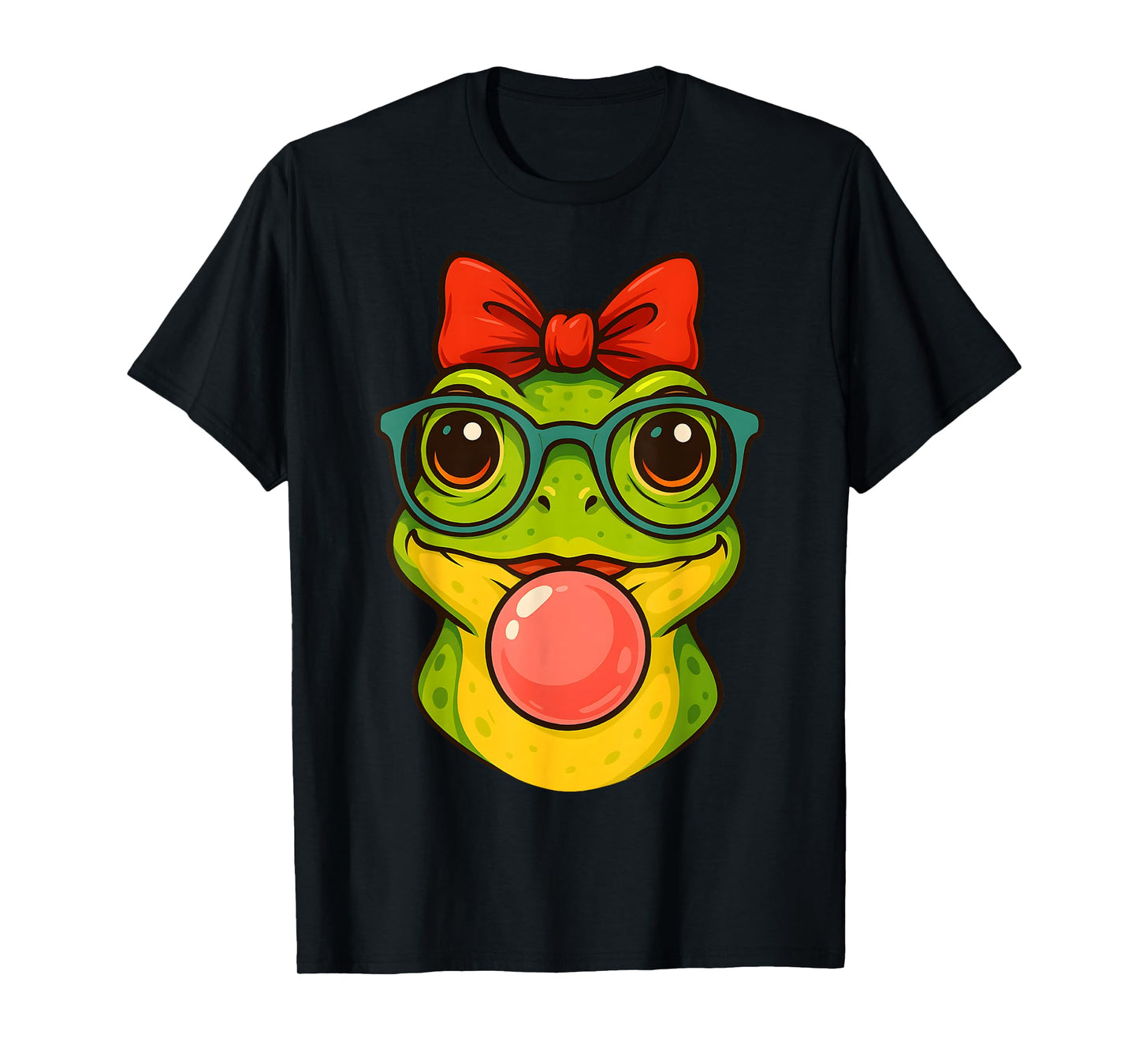 Cute Frog Wearing Glasses & Blowing Pink Bubble Gum T-Shirt