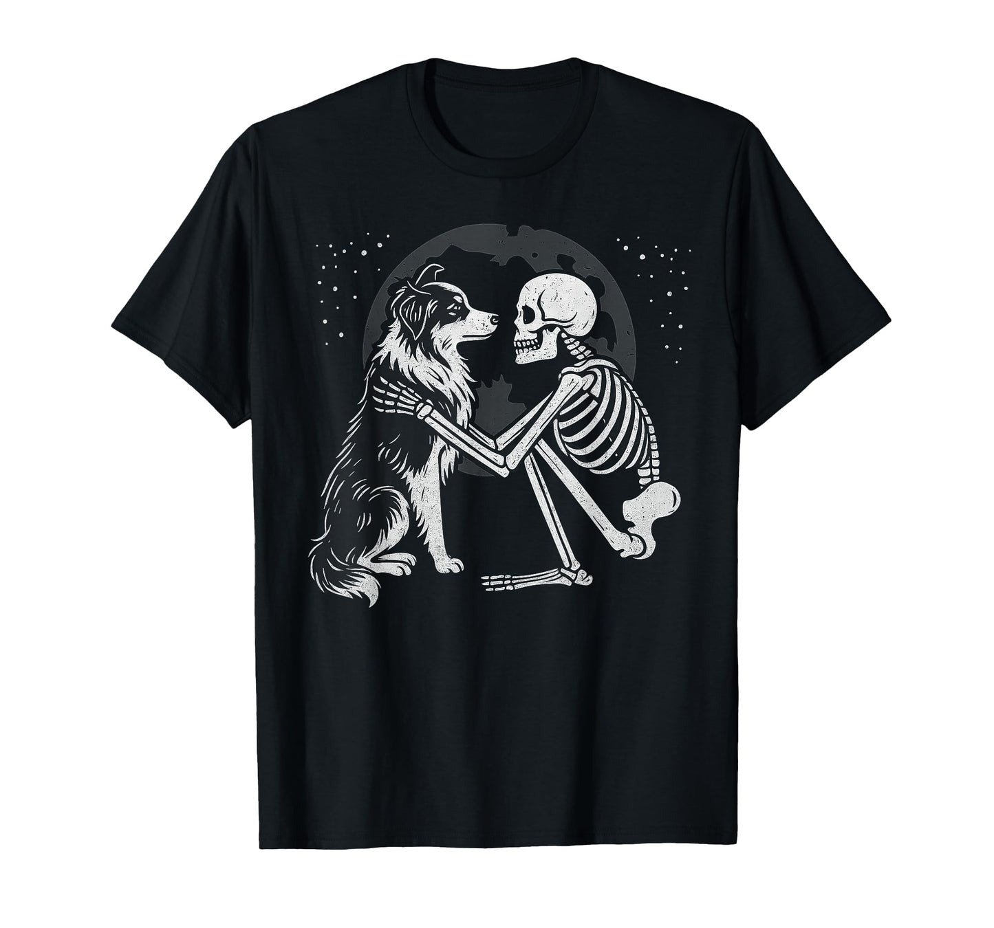 Australian Shepherd Skeleton Moon Halloween Dog Lover T-Shirt