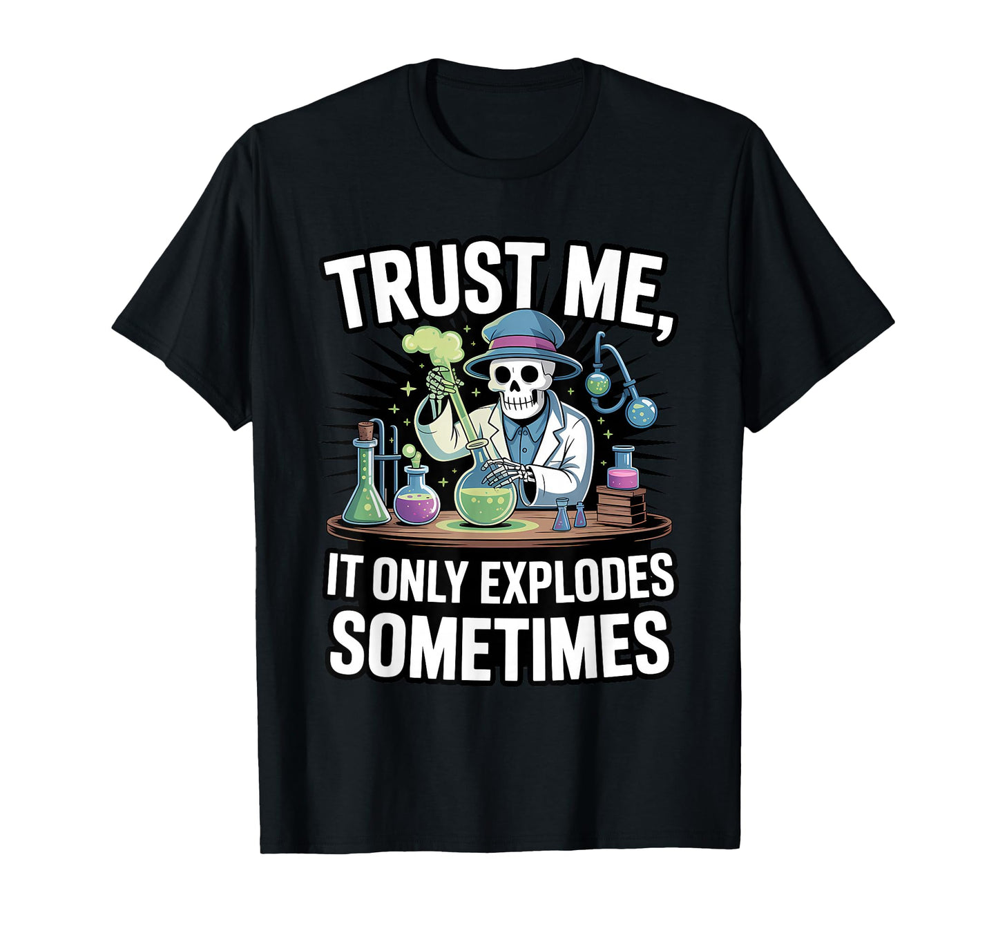 Skeleton Scientist Halloween Spooky Funny Lab T-Shirt