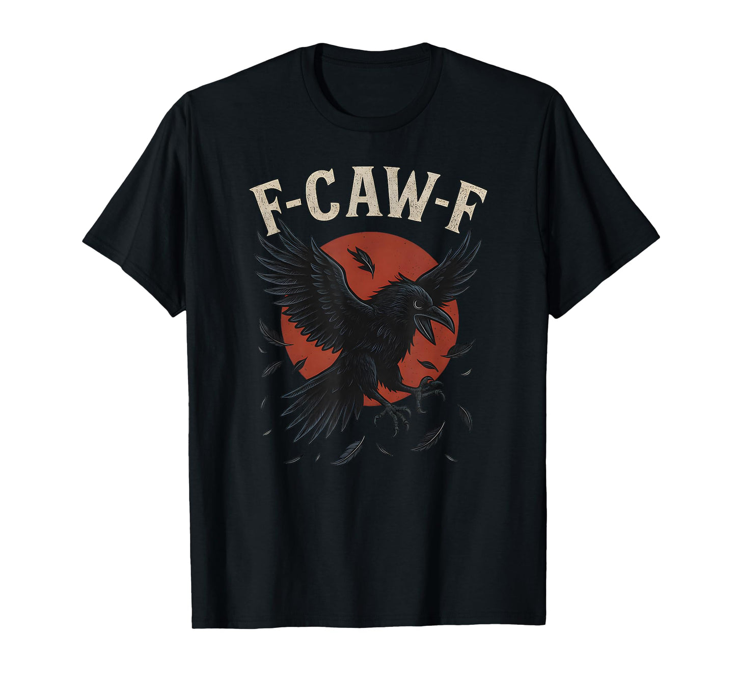 F-CAW-F Raven with Red Moon Dark Crow Gothic Feather Horror T-Shirt