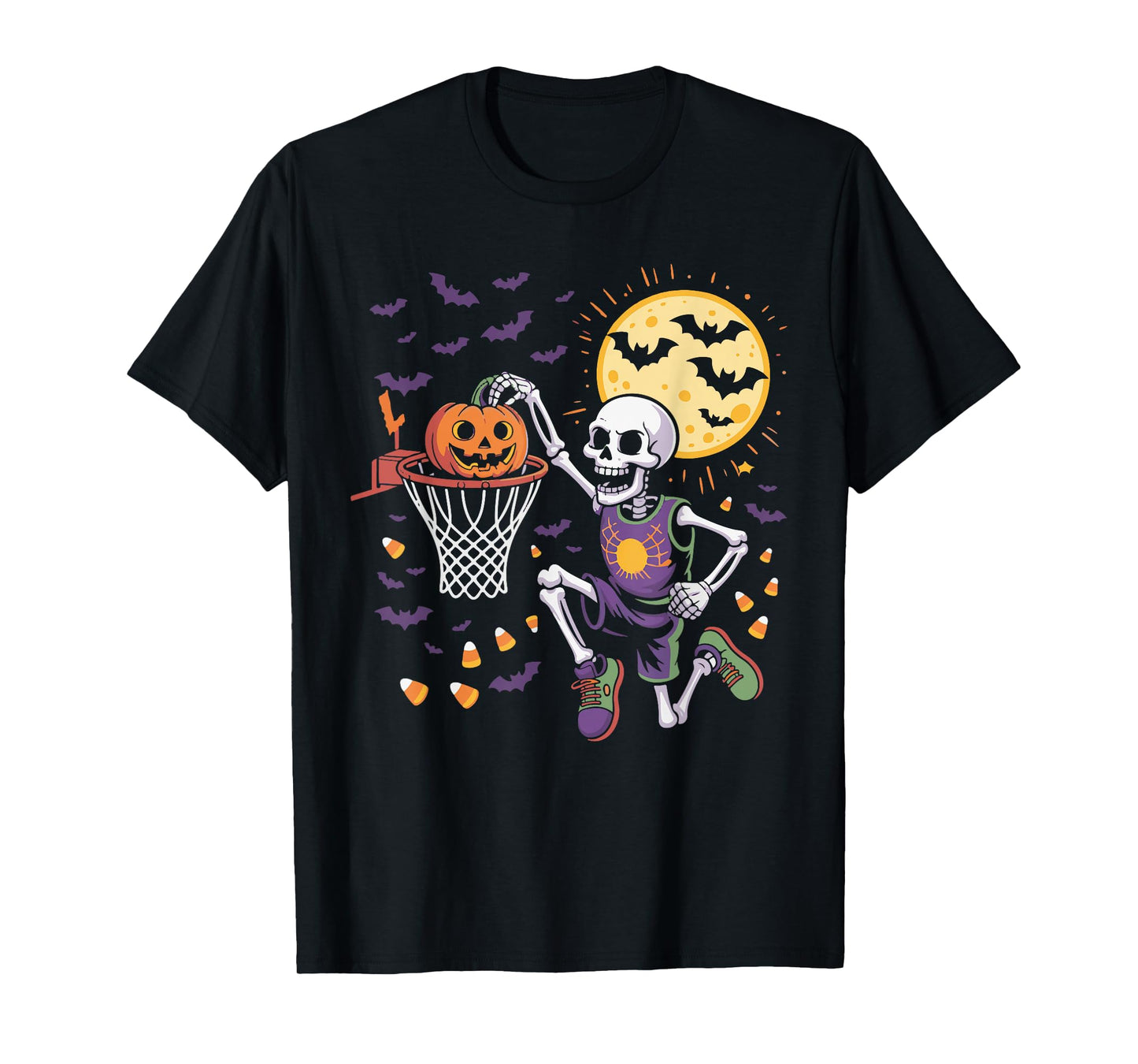 Skeleton Basketball Dunk Pumpkin Halloween Costume Men Kids T-Shirt