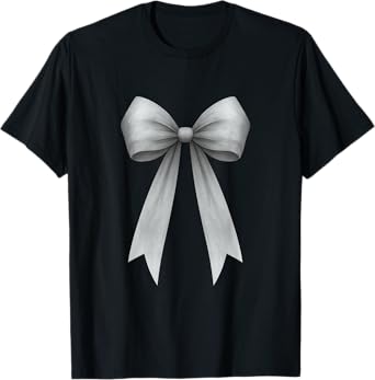 Cute Girly Gray Bow Ribbon Aesthetic T-Shirt