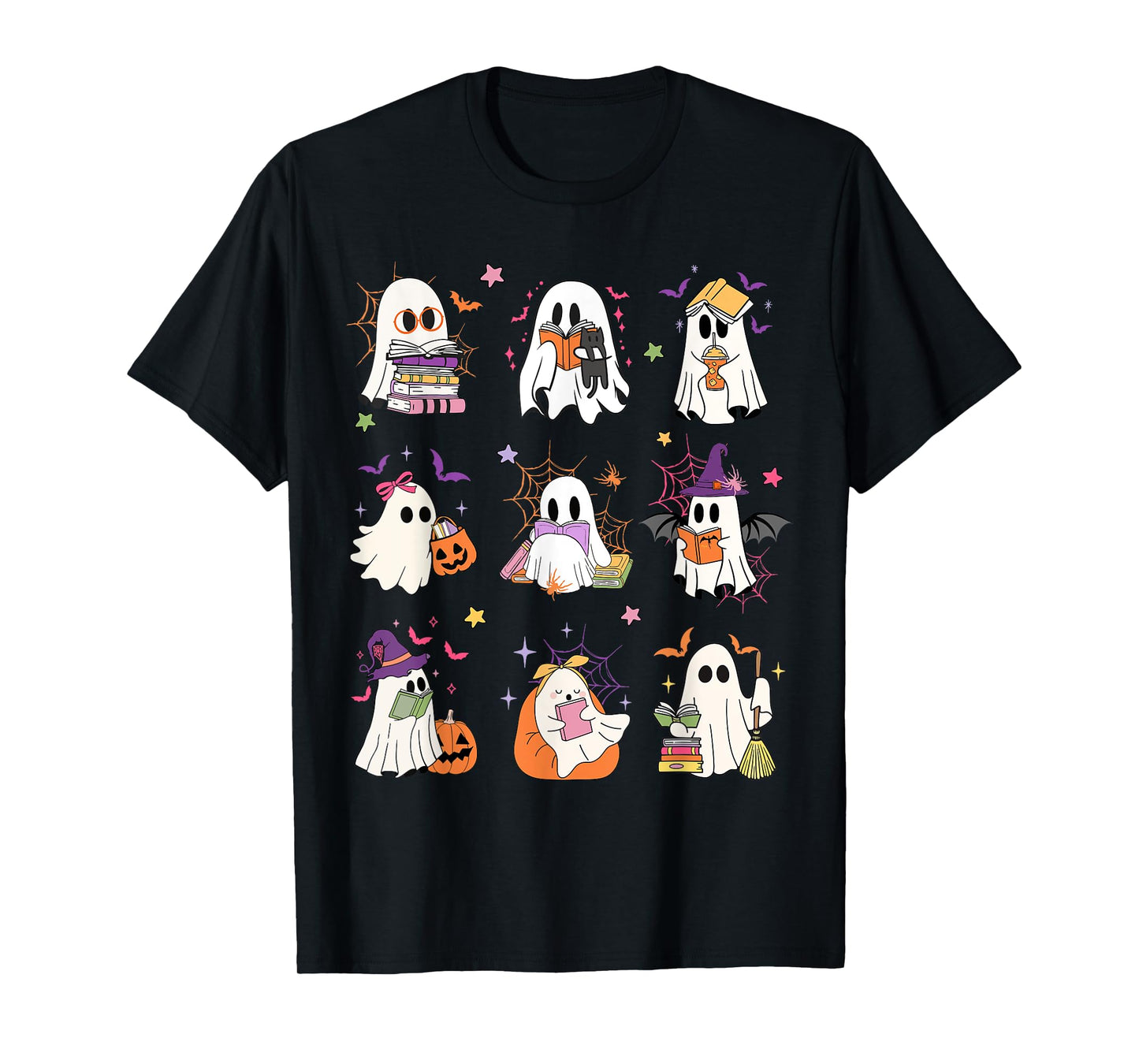 Funny Ghost Book Reading Halloween Books Lover Teacher Kids T-Shirt