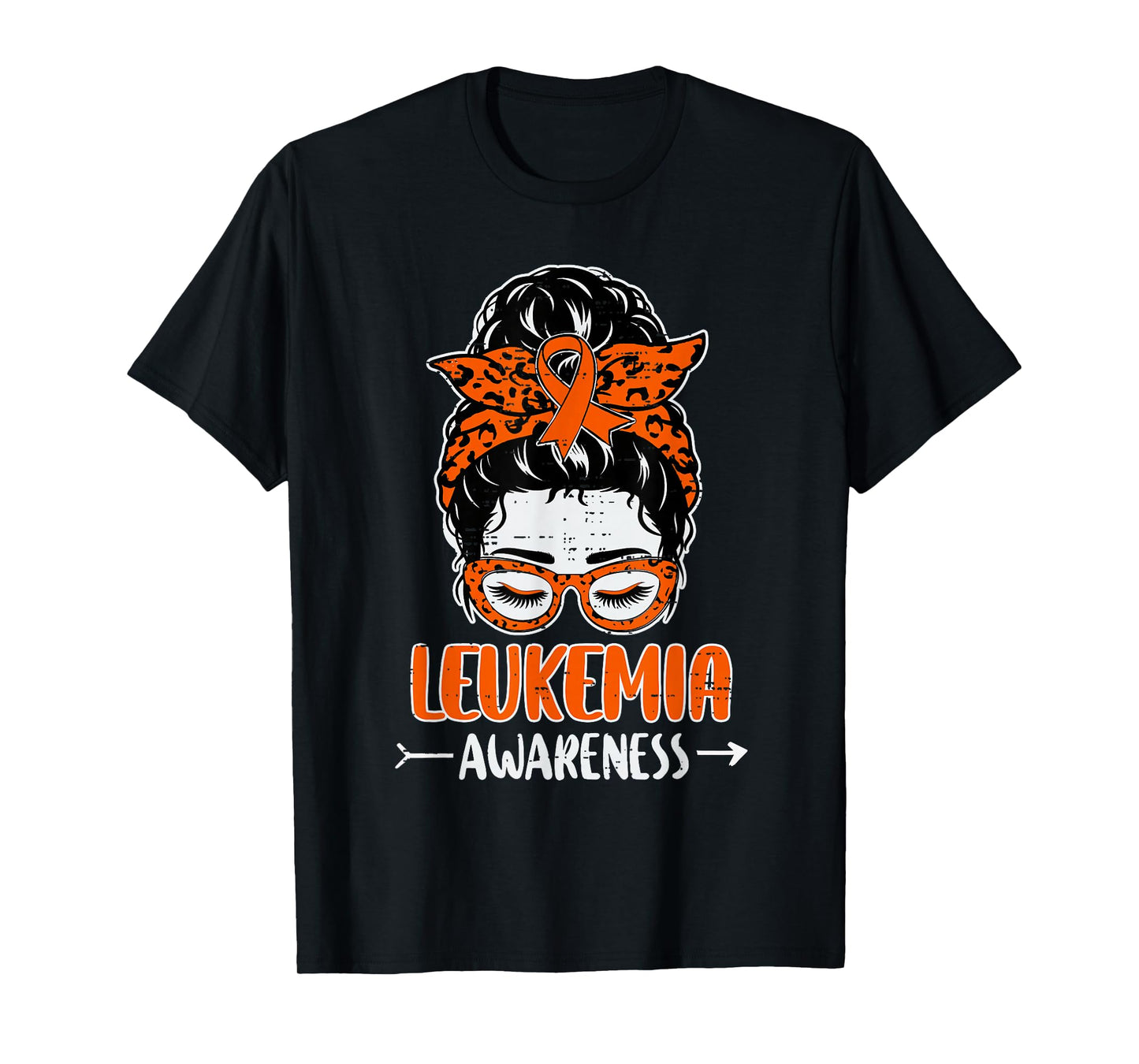 Leukemia Awareness Messy Bun Hair Ribbon Orange Womens Girl T-Shirt
