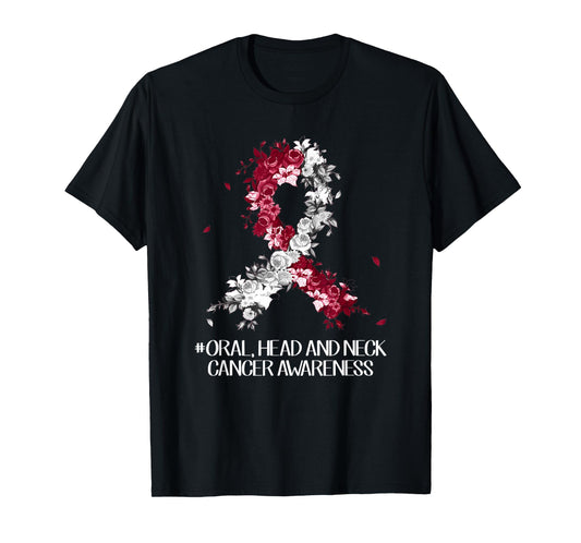 Wear Burgundy White Ribbon Oral Head & Neck Cancer Awareness T-Shirt