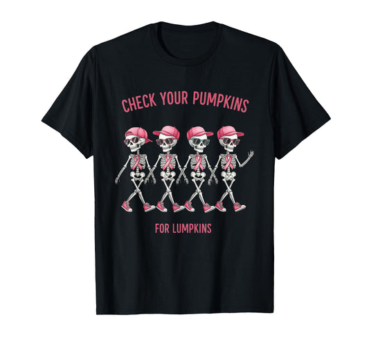 Cute Breast Cancer Awareness Skeleton Family Friends Support T-Shirt