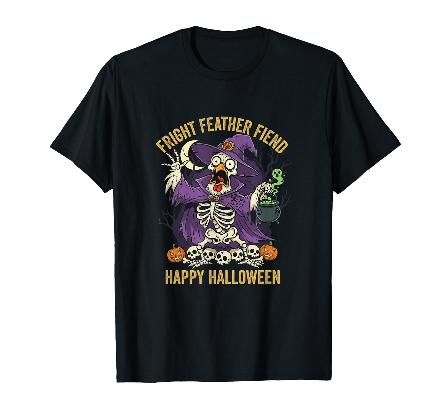 Chicken, F-Caw-F Funny Skeleton Bird Moon Gothic Adult Humor T-Shirt