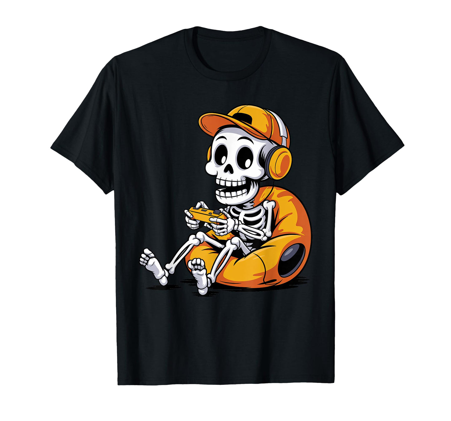 Spooky Skeleton Gamer Playing Video Games Halloween Costume T-Shirt