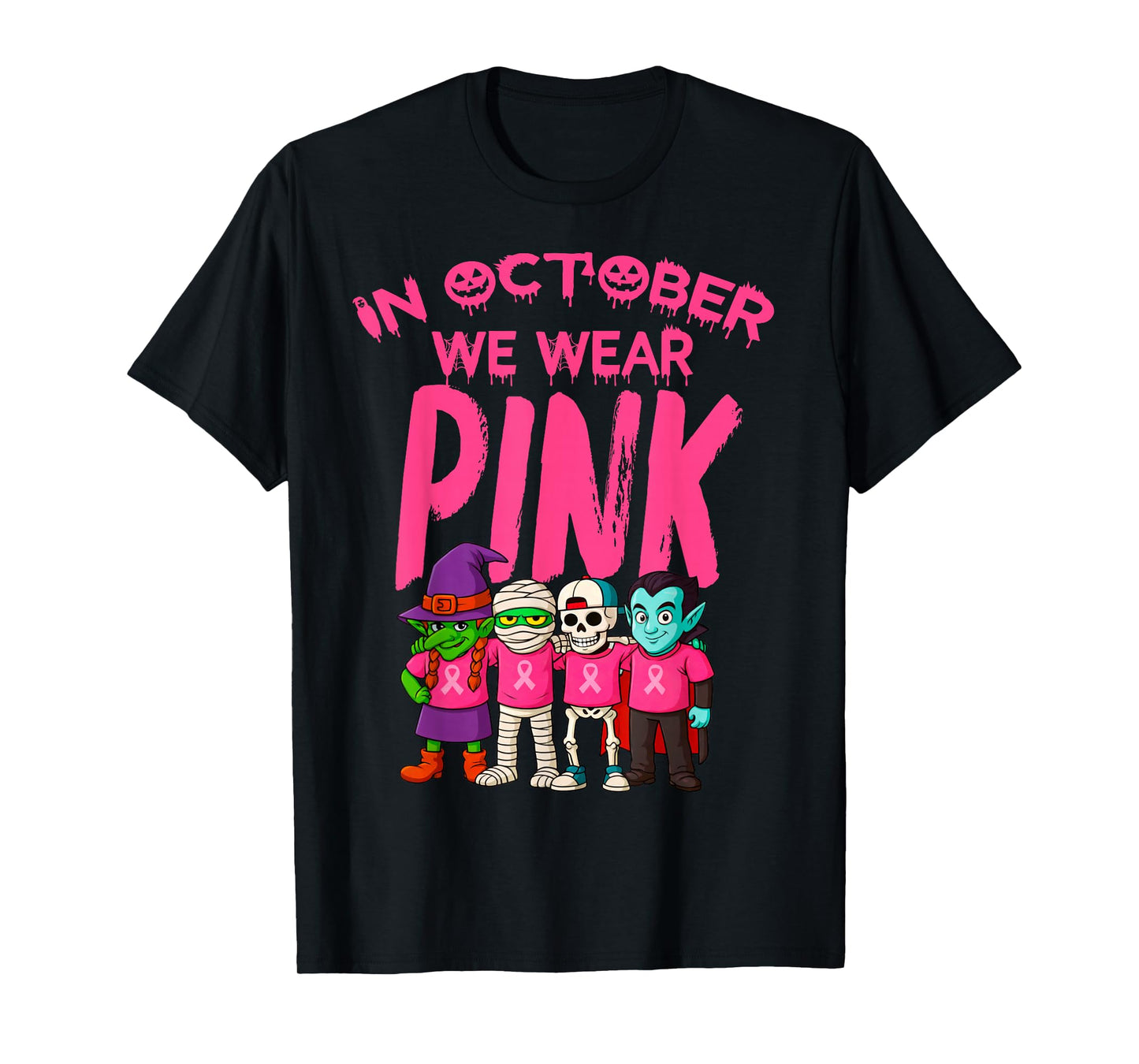 Support Squad Breast Cancer Witch Mummy Skeleton Wear Pink T-Shirt