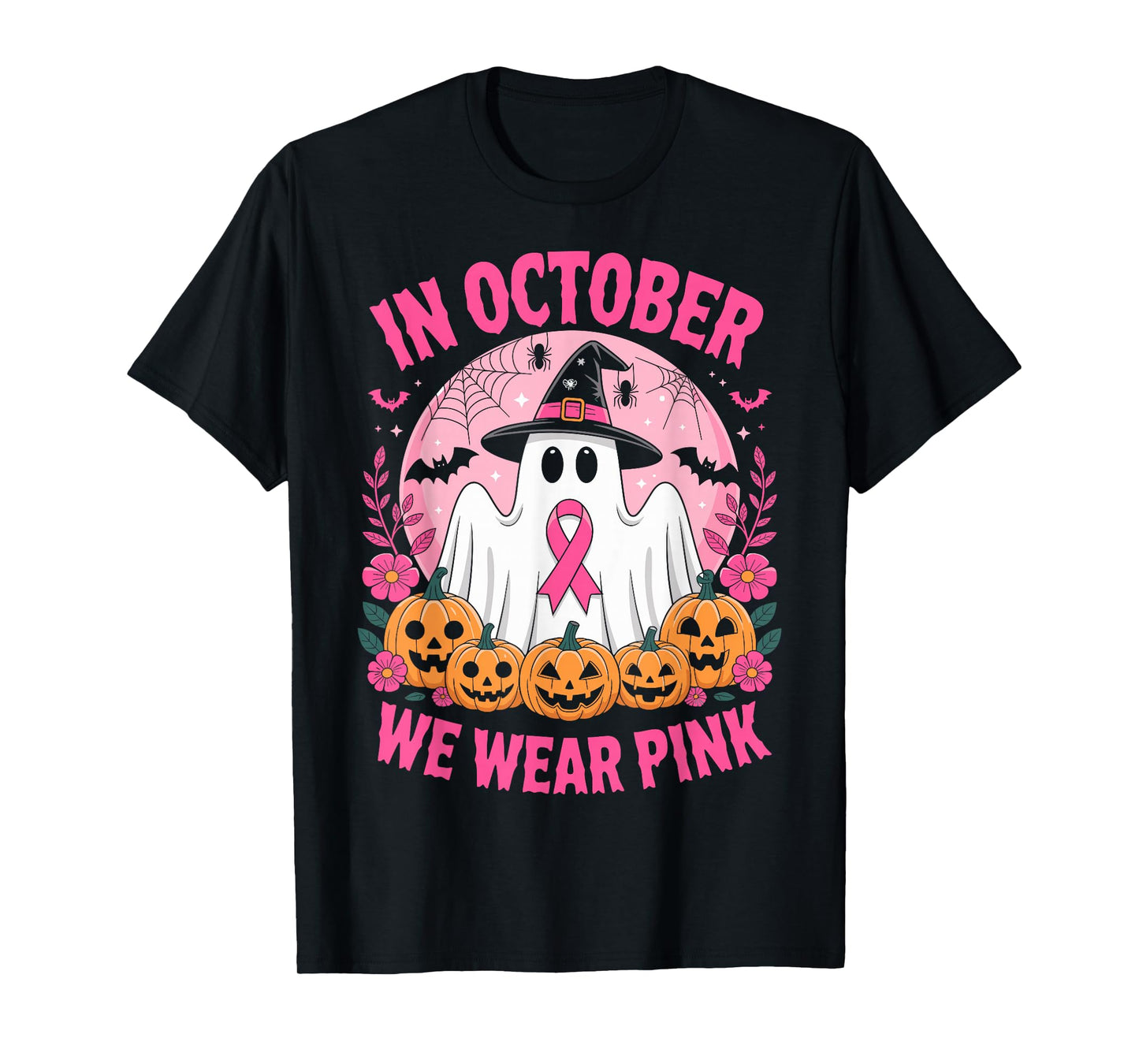 in October We Wear Pink Breast Cancer Awareness Halloween T-Shirt