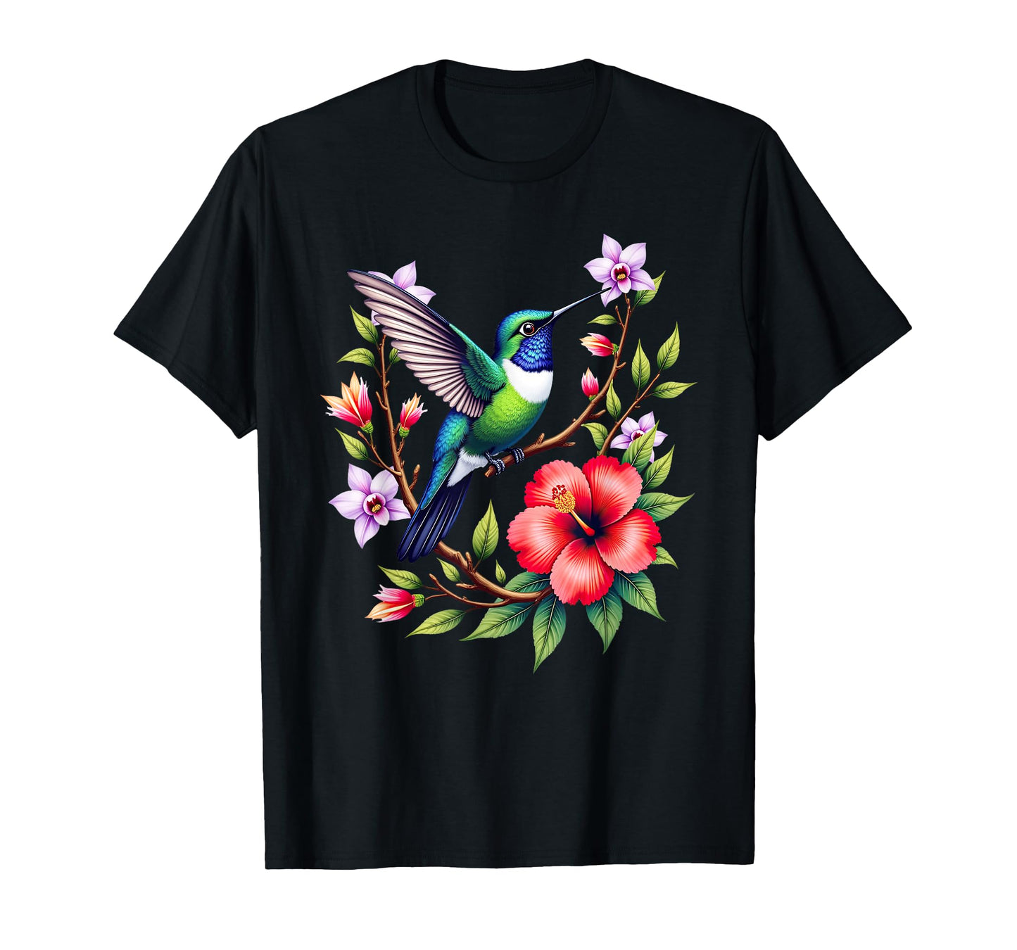 Hummingbird Lovers Colorful Floral Hummingbird T-Shirt