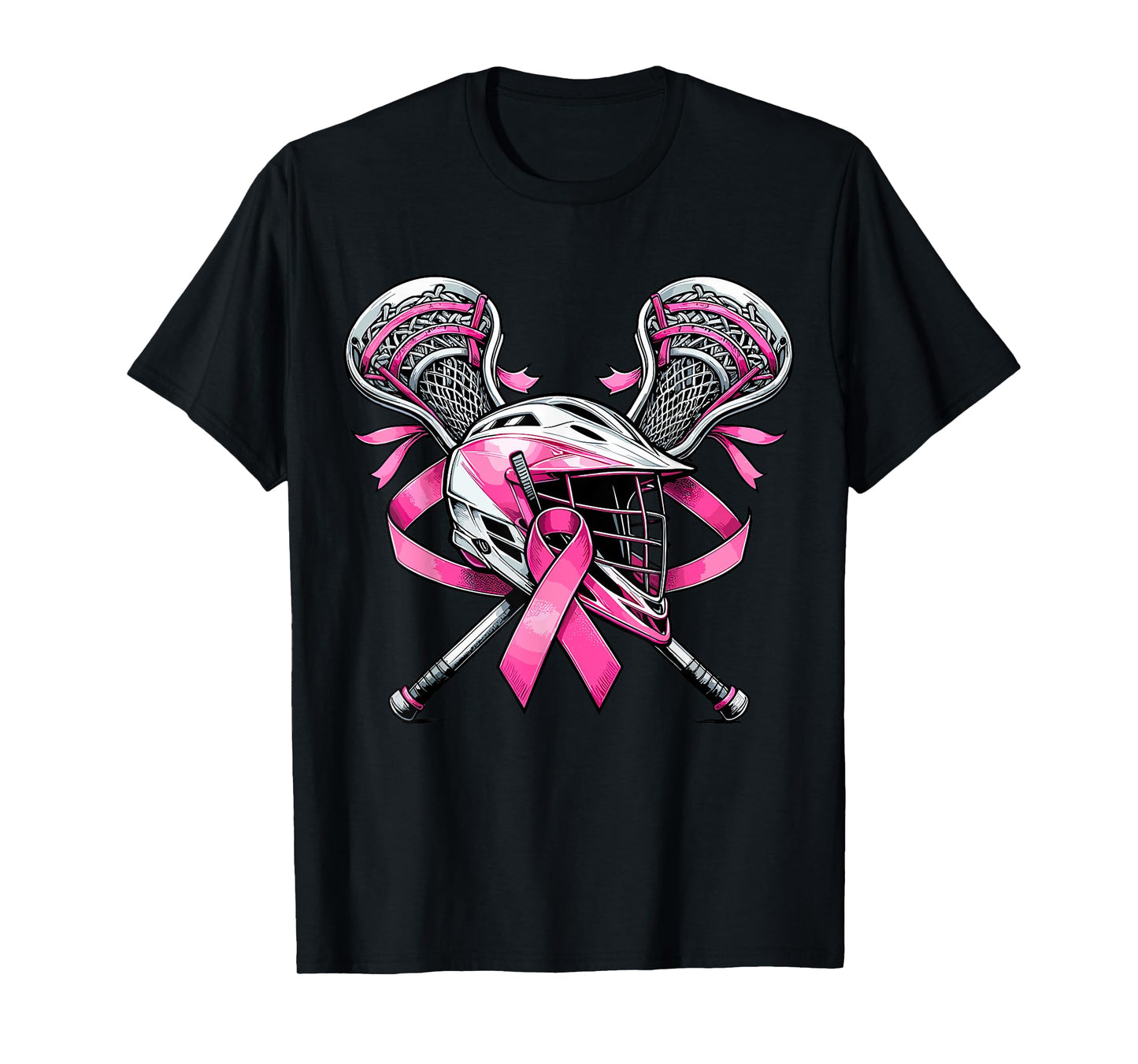 Lacrosse Pink Ribbon Breast Cancer Awareness Sport Lover T-Shirt