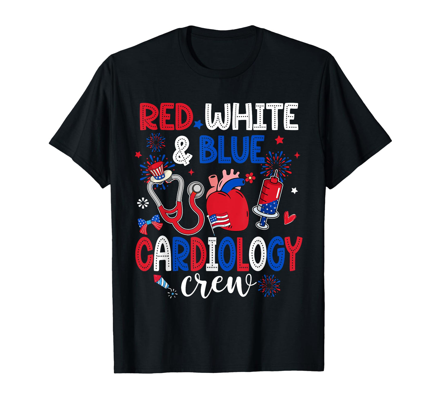 Red White & Blue Cardiology Crew Cardiac Tech 4th Of July Women Men T-Shirt