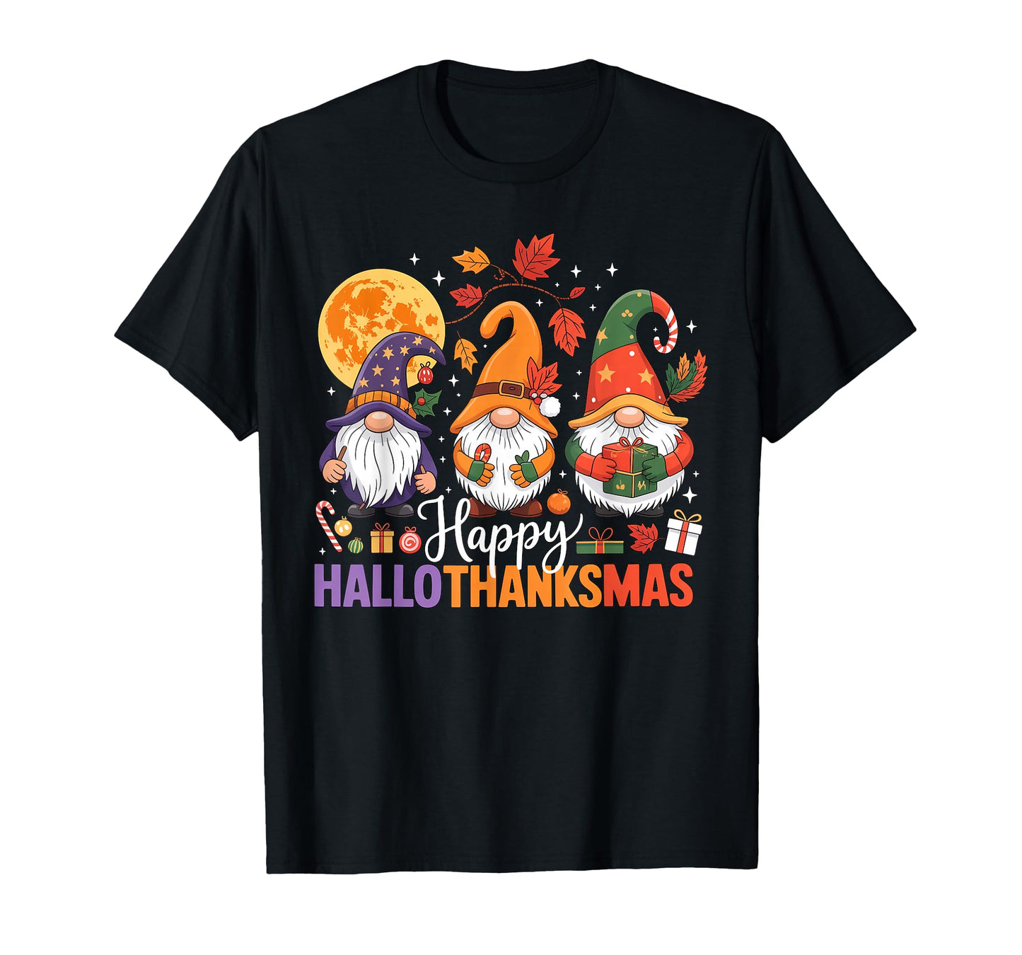 Halloween Thanksgiving Christmas Happy HalloThanksMas Gnomes T-Shirt