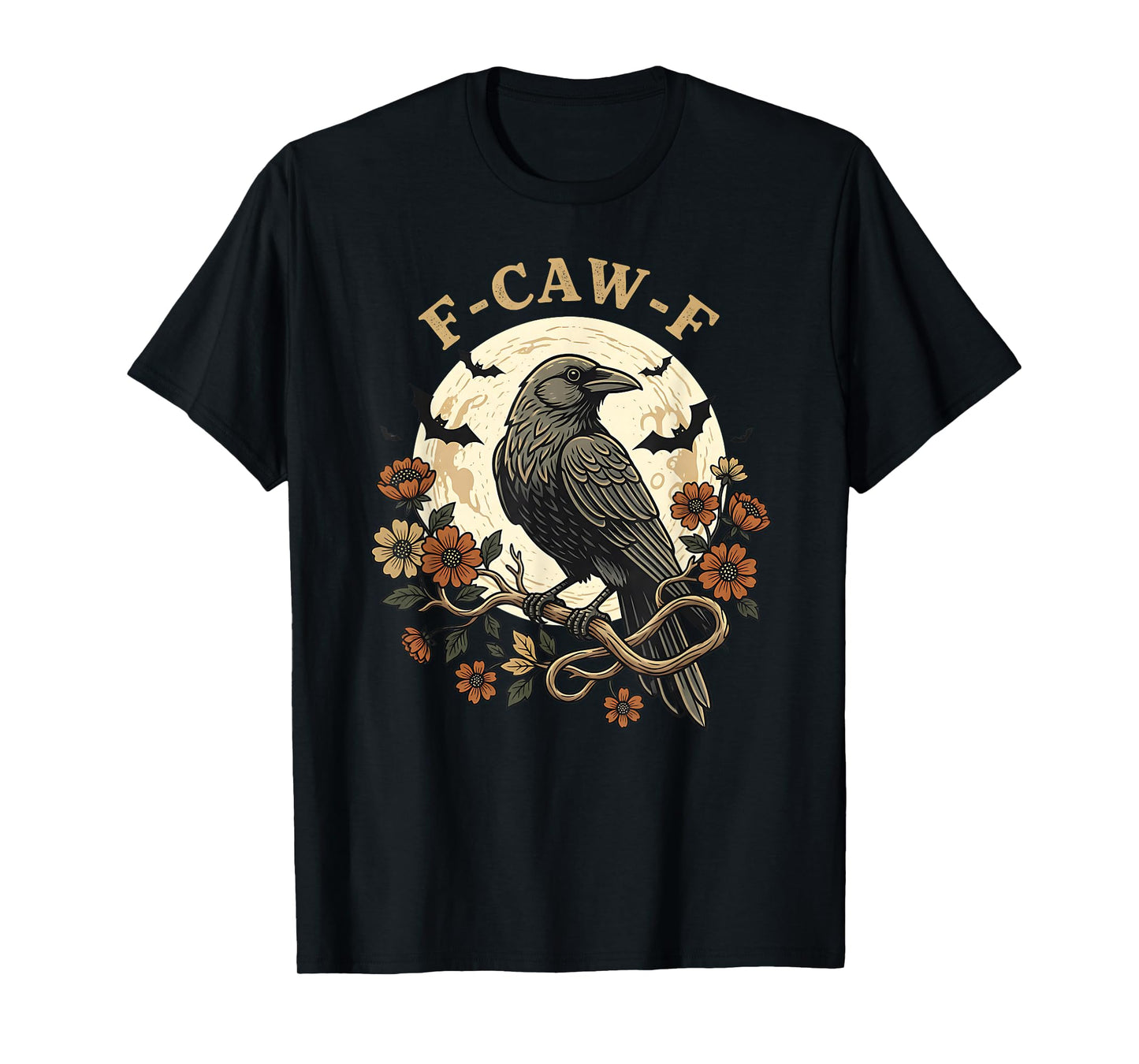 F Caw F Raven Crow Humor Gothic Bird Moon Bat Design T-Shirt