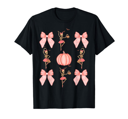 Coquette Pumpkin Dancing Skeleton Halloween Ballet Teacher T-Shirt