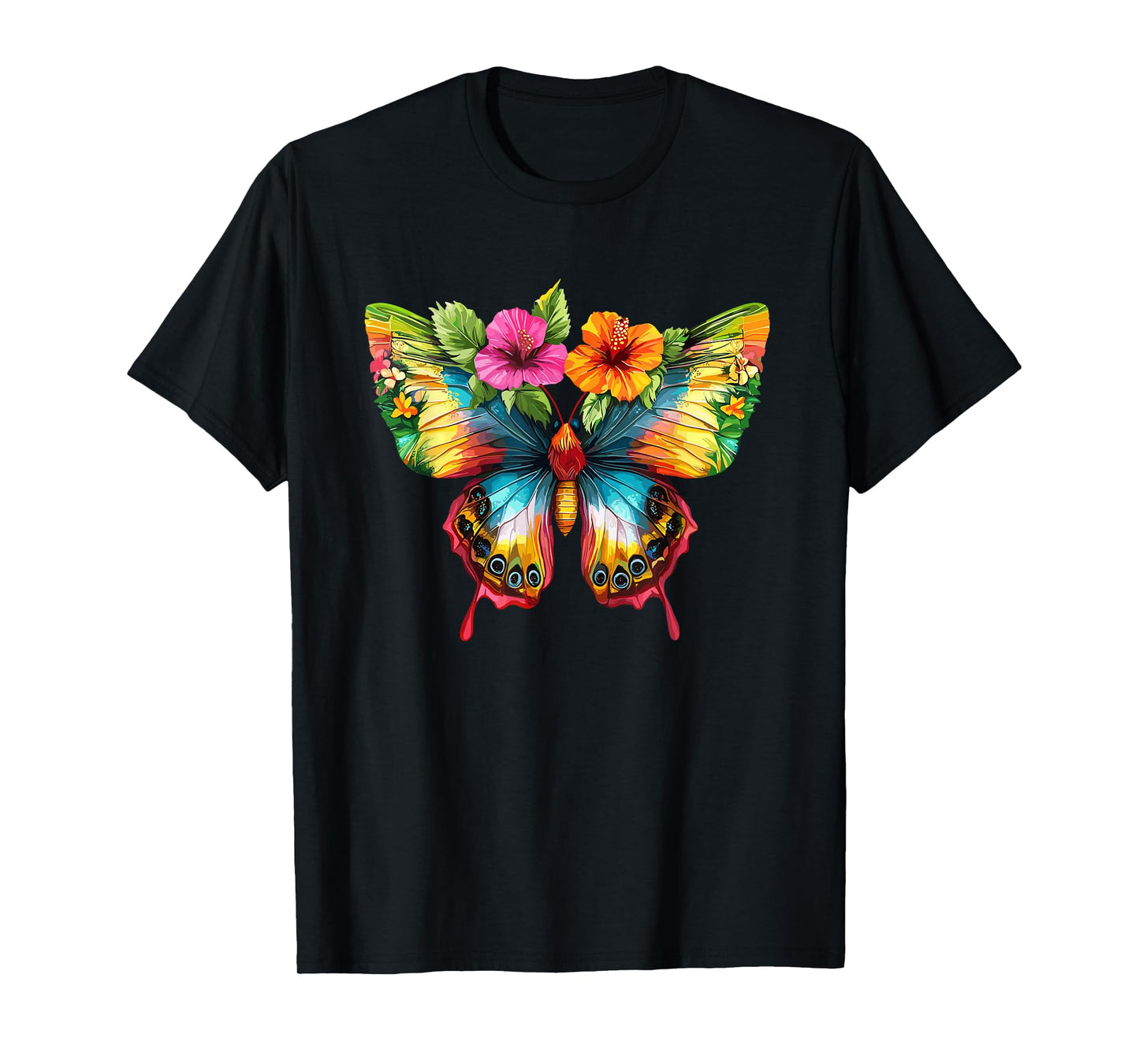 Colorful Butterfly With Flowers T-Shirt