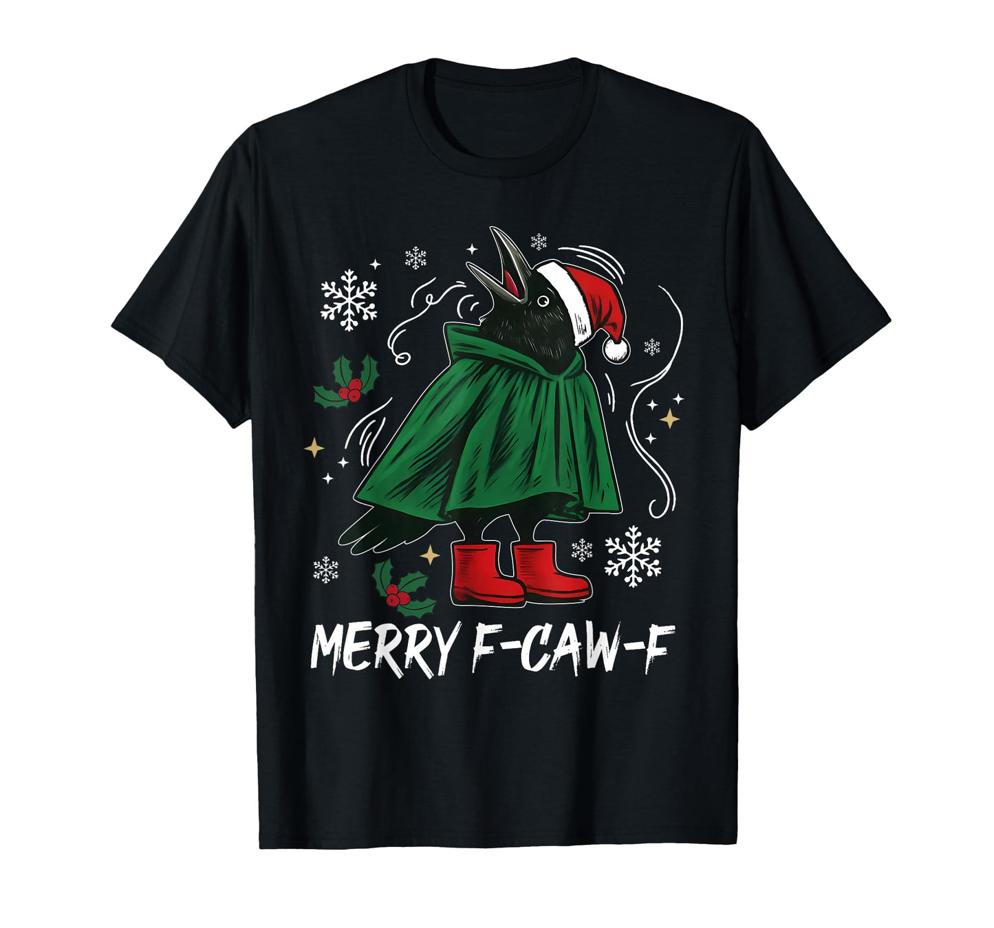 Merry F-Caw-F Funny Crow Elf Xmas Christmas Pajamas Holiday T-Shirt